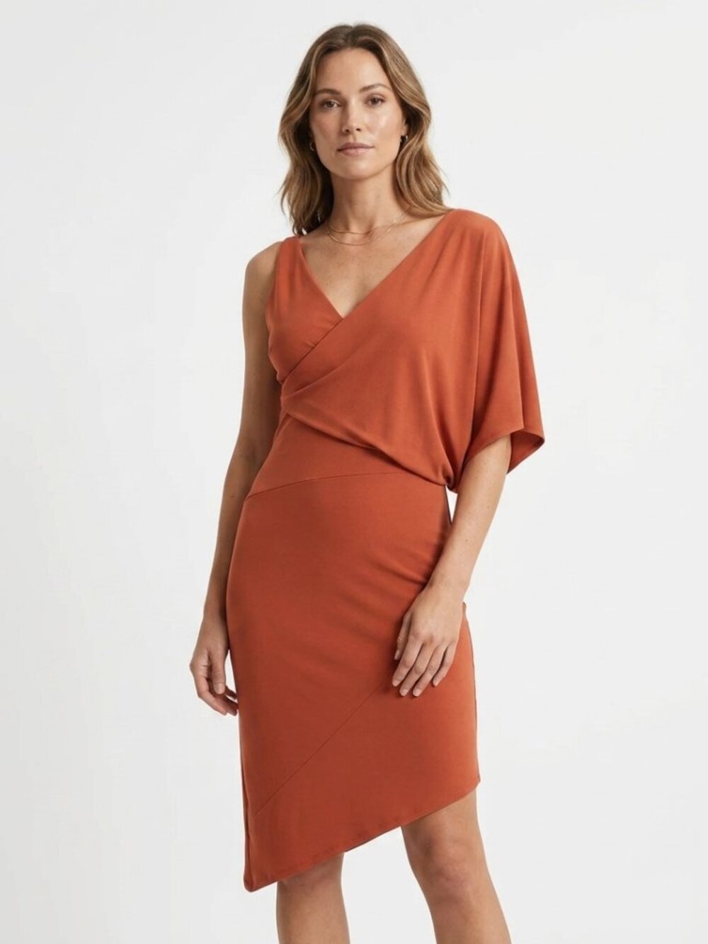 HAUTE HIPPIE ORANGE ASYMMETRICAL DRAPED COCKTAIL DRESS - XS